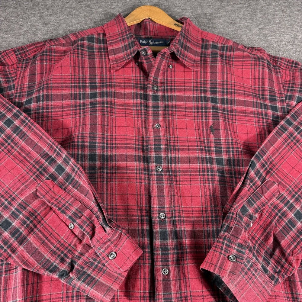 Ralph Lauren Blake Shirt Mens 2XL Red Black Button Down Plaid Long Sleeve Preppy
